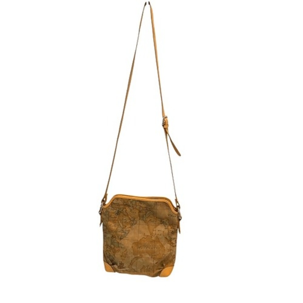 Alviero Martini 1a Classe Crossbody Bag Womens Tan Geo Map Print Italian Leather